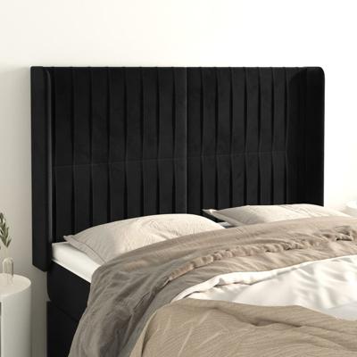 Hoofdbord met randen 147x16x118/128 cm fluweel zwart