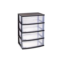 Ladekast/organizer met 4 lades zwart/transparant 40 x 56 x 80 cm