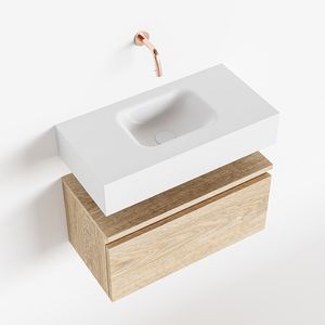Toiletmeubel Mondiaz Andor | 60 cm | Meubelkleur Washed oak | Lex vrijhangend wastafel Talc Midden | Zonder kraangat