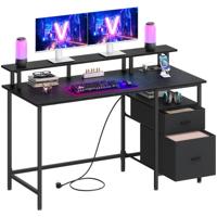 Gamingbureau met stoffen laden en displaystandaard, Ebbenhout Zwart / 135 x 55 cm