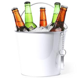 IJsemmer/bierkoeler - 6L - metaal - wit - met flesopener - wijnkoeler - drankkoeler