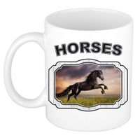 Dieren zwart paard beker - horses/ paarden mok wit 300 ml - thumbnail