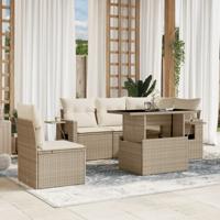 6-delige Loungeset met kussens poly rattan beige