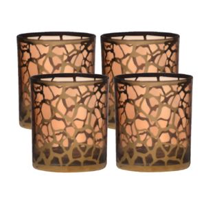 4x stuks theelichthouders/waxinelichthouders giraffe print glas goud 10 x 9 cm