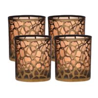 4x stuks theelichthouders/waxinelichthouders giraffe print glas goud 10 x 9 cm