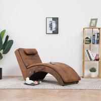 Massage chaise longue met kussen kunstsuède bruin