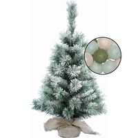 Kleine kerstboom met sneeuw -incl. verlichting bollen mix groen/lichtroze - H60 cm - thumbnail