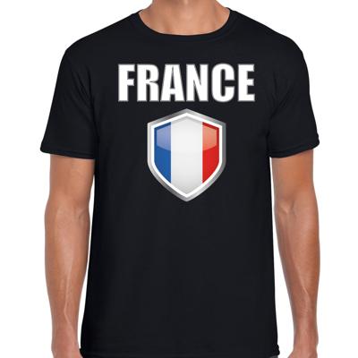 Frankrijk vlag thema landen t-shirt - zwart - voor heren - Supporters kleding - korte mouwen