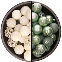 Kerstballen - 74x stuks - wol wit en mintgroen - 6 cm - kunststof - Kerstbal