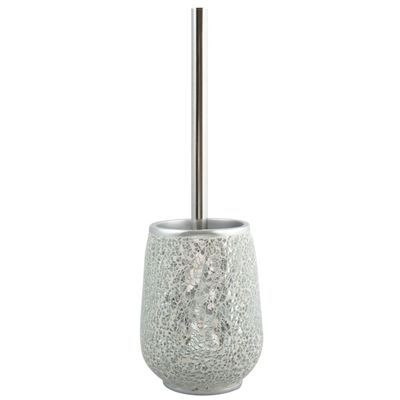 Toiletborstel in houder/wc-borstel Scarlett - kunststeen mozaiek - zilver - 36 x 11 cm