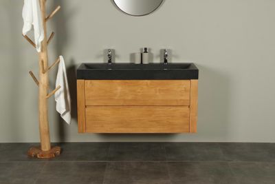 Teak wastafelmeubel 120 cm Ambang basalt 2k