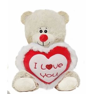 Jono Toys Pluche knuffelbeer/teddybeer met I love you hartje - wit - 30 cm   -