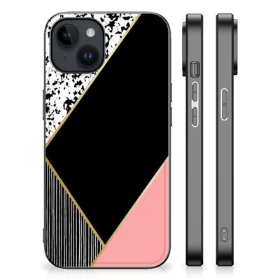 iPhone 15 Plus Backcover Zwart Roze Vormen