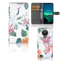 Nokia 1.4 Telefoonhoesje met Pasjes Bird Flowers - thumbnail