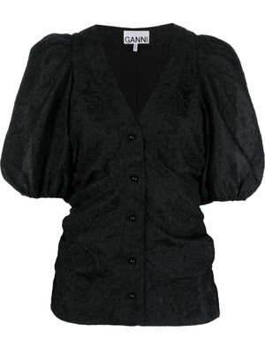 GANNI blouse en jacquard à manches bouffantes - Noir