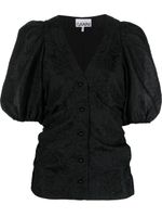 GANNI blouse en jacquard à manches bouffantes - Noir - thumbnail