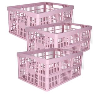 Opvouwbare krat - 3x - roze - 48 x 35 x 24 cm - boodschappen - 32 liter - kunststof