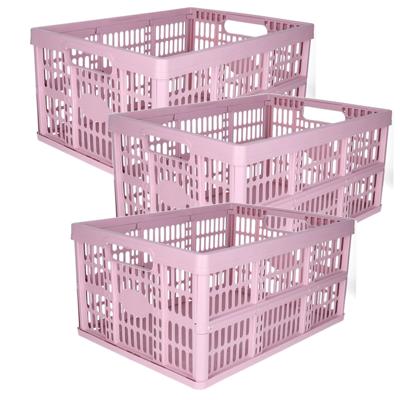 Opvouwbare krat - 3x - roze - 48 x 35 x 24 cm - boodschappen - 32 liter - kunststof