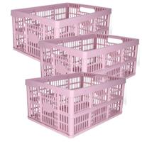 Opvouwbare krat - 3x - roze - 48 x 35 x 24 cm - boodschappen - 32 liter - kunststof