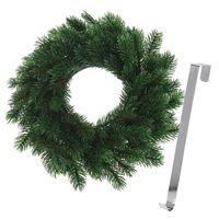 Kerstkrans 35 cm - groen - met zilveren hanger/ophanghaak - kerstversiering - thumbnail