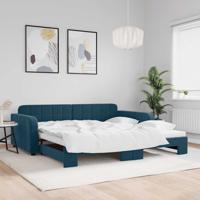 Slaapbank met onderschuifbed 100x200 cm fluweel blauw