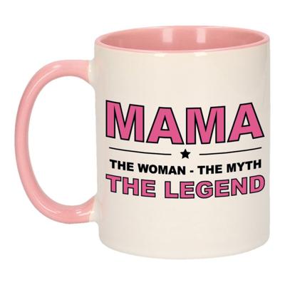 Mama - the woman the myth the legend - Cadeau koffiemok - beker - wit en roze - moederdag
