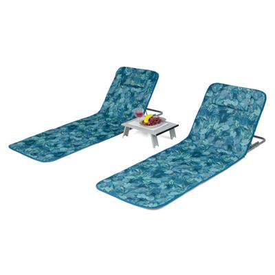 Set van 3 Opvouwbare Strandmatten met 2 Lounge Stoelen en Bijzettafel 161 x 55,5 x 27-47 Turquoiseblauw