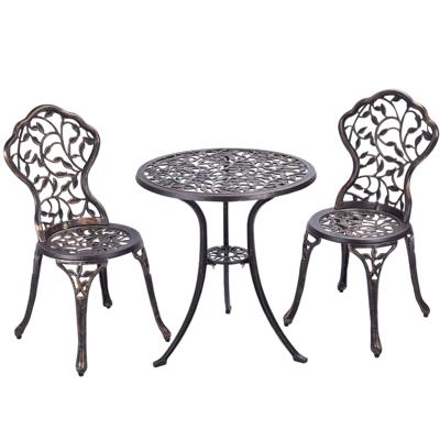 3-Delige Buiten Bistro Set met Roestbestendig Gegoten Aluminium en Bladeren Ontwerp Balkon Tafel en Stoelen Meubelen
