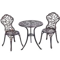 3-Delige Buiten Bistro Set met Roestbestendig Gegoten Aluminium en Bladeren Ontwerp Balkon Tafel en Stoelen Meubelen