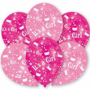 Roze geboorte ballonnen meisje 6x stuks   -