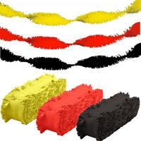 Folat versiering feest slingers - combi set - rood - zwart - geel - 24 meter - crepe papier
