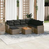 8-delige Loungeset met kussens poly rattan grijs
