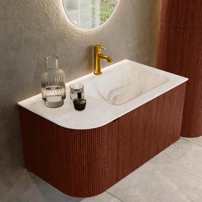Badmeubel Mondiaz Kurve-Dlux | 85 cm cm | Meubelkleur Ruby | Wastafelkleur Frappe | Solid surface | Wasbak rechter zijde spoelbak | 1 kraangat