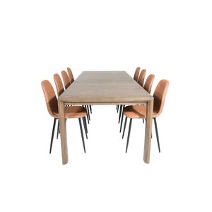 SliderOS eethoek eetkamertafel uitschuifbare tafel lengte cm 170 / 250 rokerig eik en 8 Polar eetkamerstal PU kunstleer