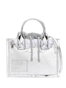 SANDRO logo-patch crinkled tote bag - Argent