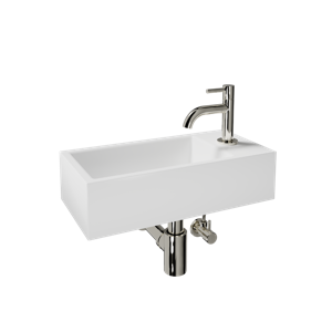 Luca Varess Cubic midi handenwasser glanzend wit Porselein 40x20cm inclusief chroom kraan en toebehoren