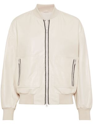 Brunello Cucinelli veste en cuir à ornements de perles - Tons neutres