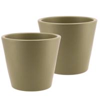 DK Design bloempot/plantenpot - 2x - Vinci - olijfgroen mat - voor kamerplant - D19 x H21 cm - Plantenpotten