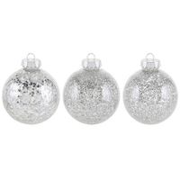 3x Zilveren glitter kerstballen 8 cm kunststof - thumbnail