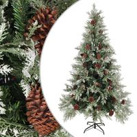 vidaXL Kerstboom met dennenappels 195 cm PVC en PE groen en wit - thumbnail