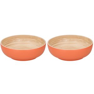 2x Bamboe serveerschalen oranje 25 cm