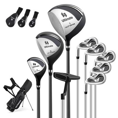 Compleet Golfclubs- en Tasset voor Linkshandige Heren Draagbare Lichte Golfstandtas Zwart