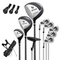 Compleet Golfclubs- en Tasset voor Linkshandige Heren Draagbare Lichte Golfstandtas Zwart Compleet Golfclubs- en Tasset voor Linkshandige Heren Draagbare Lichte Golfstandtas Zwart