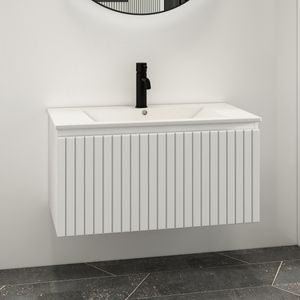 Fontana Lento wit badkamermeubel ribbelfront met witte wastafel 80cm 1 kraangat