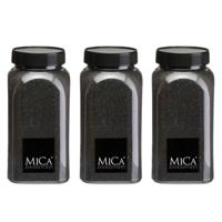 Mica Decorations decoratie zand - 3x - 1 kg - 650ml - zwart - hobby zandkorrels