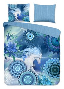 HIP Dekbedovertrek "mandala&apos;s en eenhoorn" - Blauw - (200x200/220 cm) - Katoen Flanel