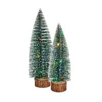 Kleine/mini decoratie kerstboompjes set van 2x st met gekleurd licht 25-30 cm - Kerstdorpen - thumbnail