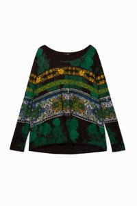 T-shirt met gebloemde sierranden - GREEN - XS
