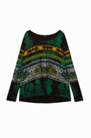 T-shirt met gebloemde sierranden - GREEN - XS
