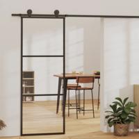 Schuifdeur 76x205 cm ESG-glas en aluminium zwart